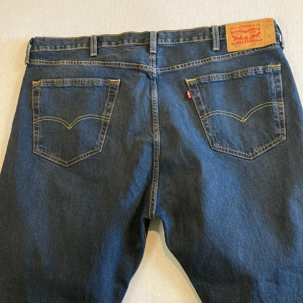 Levis 501 Jeans Mens 44x30 (Fit 44x29) Dark Wash‎ Button Fly Original Fit
